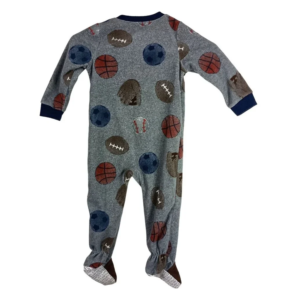 Carters Footed Pajamas Baby 24M Blue Sports Print Fleece Sleeper One Piece Zip
